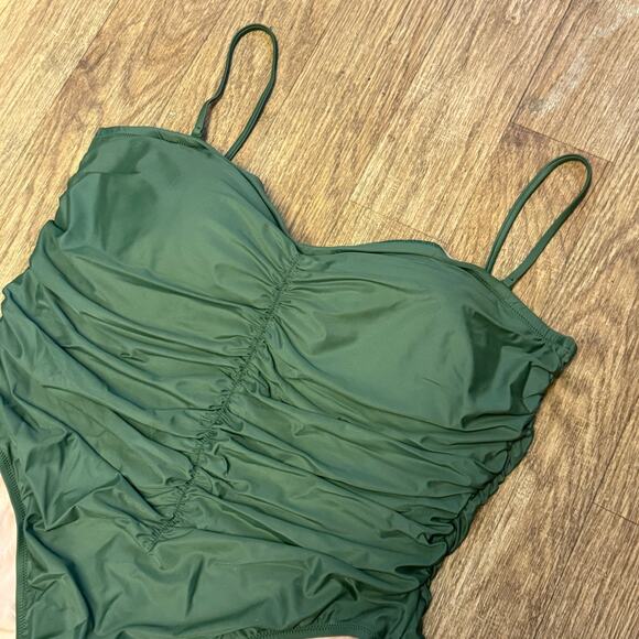 J. Crew Green Ruched Sweetheart One-Piece Size 22 - Picture 5 of 12